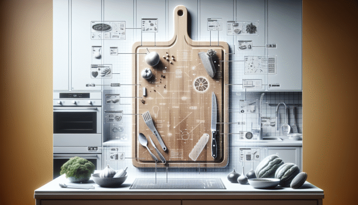 A durable, eco-friendly cutting board in a modern kitchen, exemplifying sustainability and minimal waste.