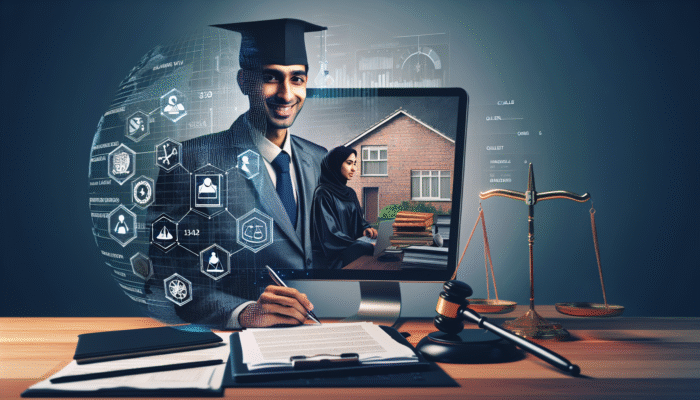 A solicitor using digital tools for a remote UK home sale, assisting a client via video call.