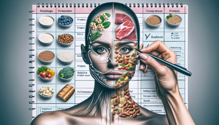 A person meticulously planning meals with various protein sources and fibre-rich foods for balanced protein intake.