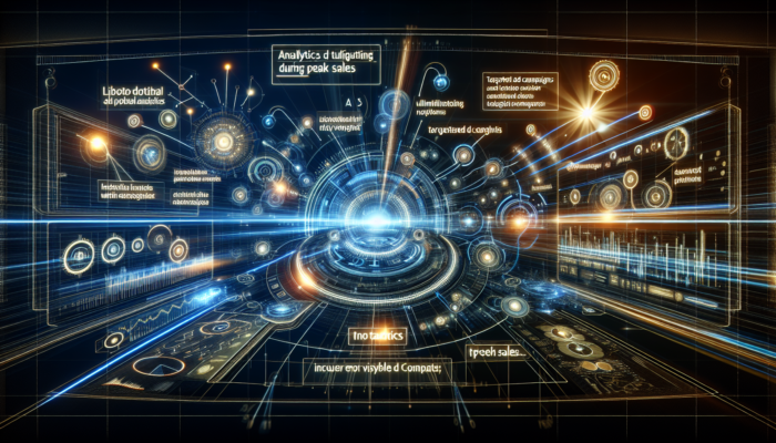 Futuristic interface of Bing Places for Business with Bing Ads, revealing analytics and targeted campaigns during peak sales.