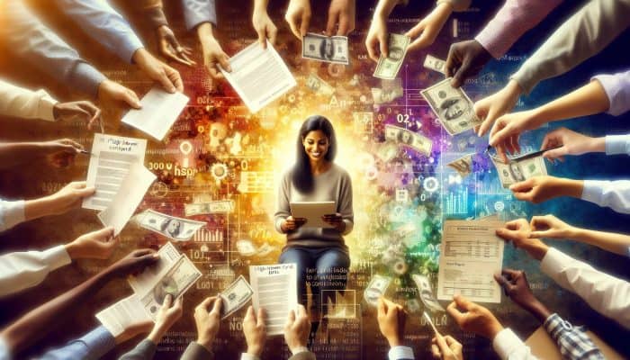 Exploring Budgeting Tools for Debt Consolidation: A Comprehensive Guide | DCL Individual consolidating high-interest credit card bills into one loan, symbolising financial relief.