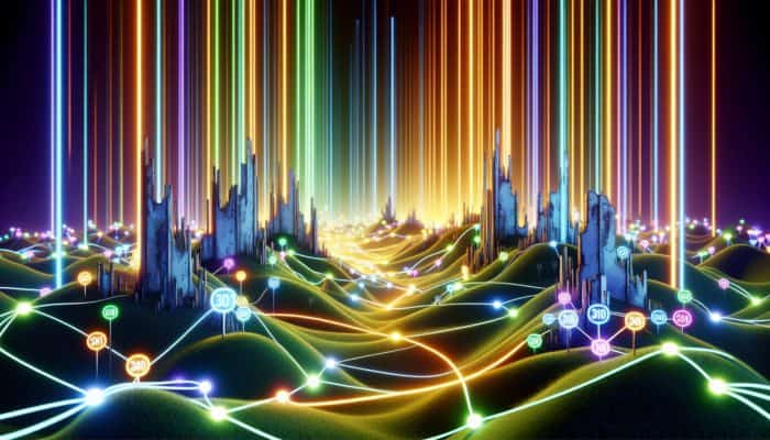 Luminous pathways link old, outdated URLs to new, vibrant ones, representing the preservation of link equity during website rebranding.