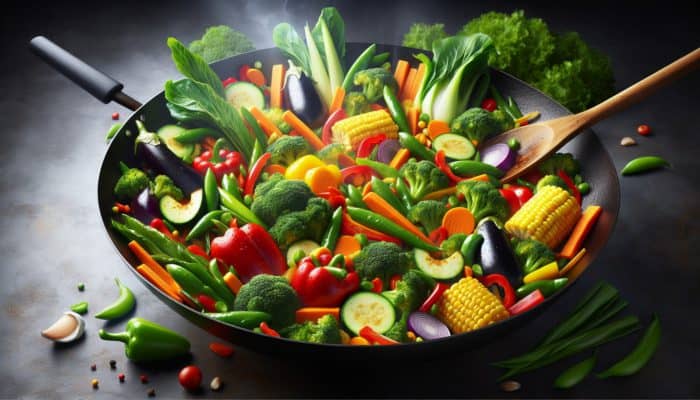 How to Make a Quick Stir-Fry Dinner: Colorful stir-fry with various vegetables sizzling in a wok.