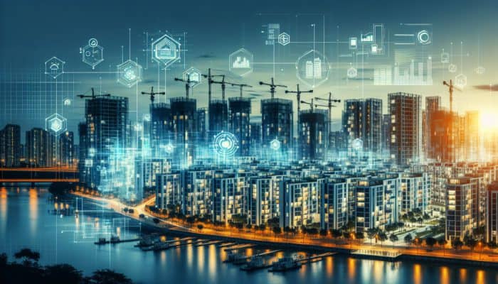 Richards Bay skyline at dusk with modern buildings and construction cranes, symbolizing investment opportunities.