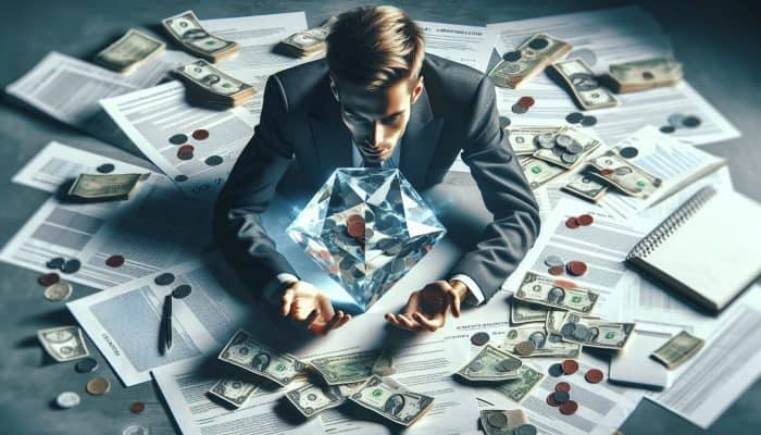 Debt Consolidation Costs vs Debt Payoff Costs: UK Comparison | DCL Debt Consolidation Costs vs Debt Payoff Costs: Person in UK consolidating multiple debts into one loan, relieved, with bills and contract on desk.