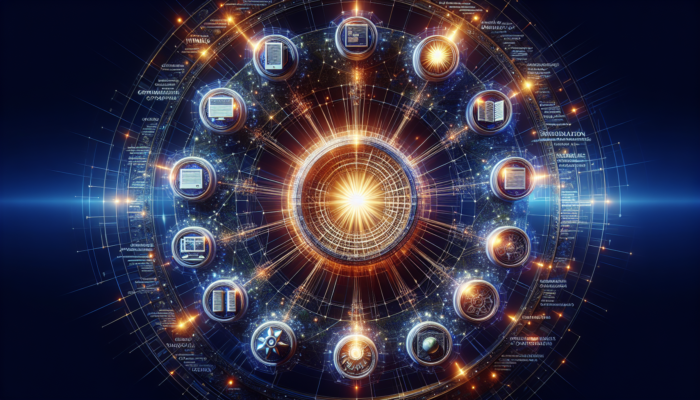 Glowing web pages interconnected by strategic links in a Bridgwater e-commerce site, showing internal SEO optimisation with descriptive anchor text guiding users to related articles.