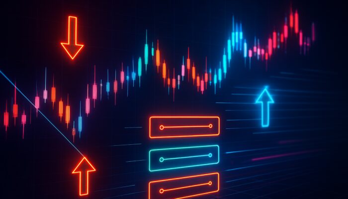 Cyberpunk trading bot interface showcasing glowing limit orders to minimise slippage on stock charts.