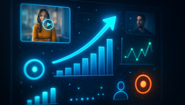 Neon digital dashboard pulsating with live X video ads and real-time global engagement metrics.