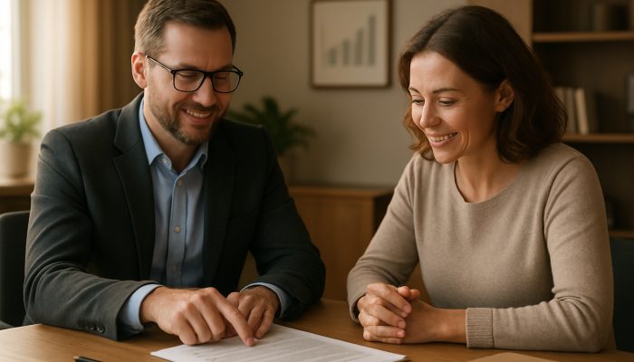 Combine Payday Loans Into One Cheaper Deal: Save Money Today | DCL UK debt advisor guiding borrower through consolidation documents in serene office with charts