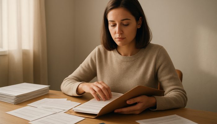 Combining Overdrafts and Credit Cards into One Balance: Save Money Now | DCL Individual at a desk merging credit card statements and overdraft notifications into one folder for effective debt consolidation.